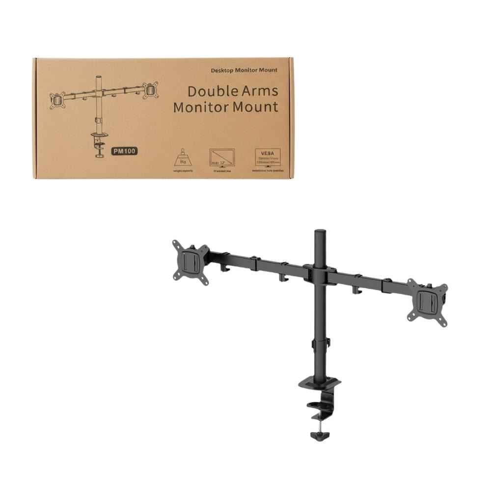 Soporte para 2 Monitores de 13" a 27" Articulado con Doble Brazo y Base Fija PM100